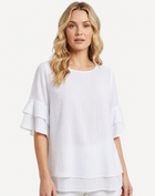 White Layered Ruffle Sleeve Blouse