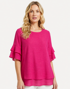 Fuschine Layered Ruffle Sleeve Blouse