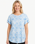 Blue Medina Burnout Jersey Print Top Corfu Jeans