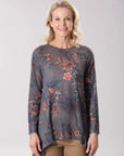 Charcoal Flower Printed Stretch Knit Jumper Corfu Jeans