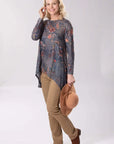 Charcoal Flower Printed Stretch Knit Jumper Corfu Jeans