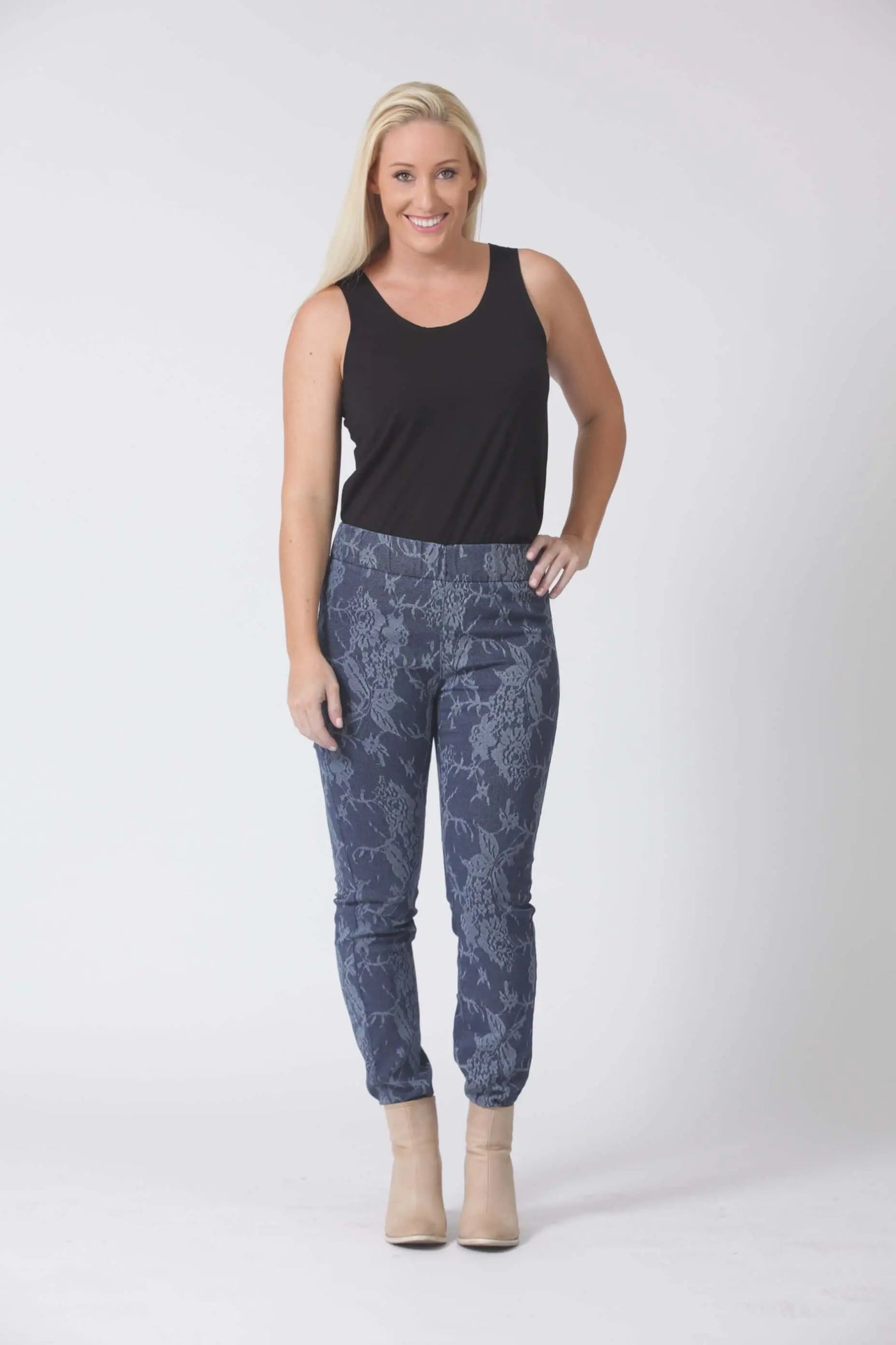 Easy Fit Lace Printed Stretch Denim Jeans Corfu Easy Living