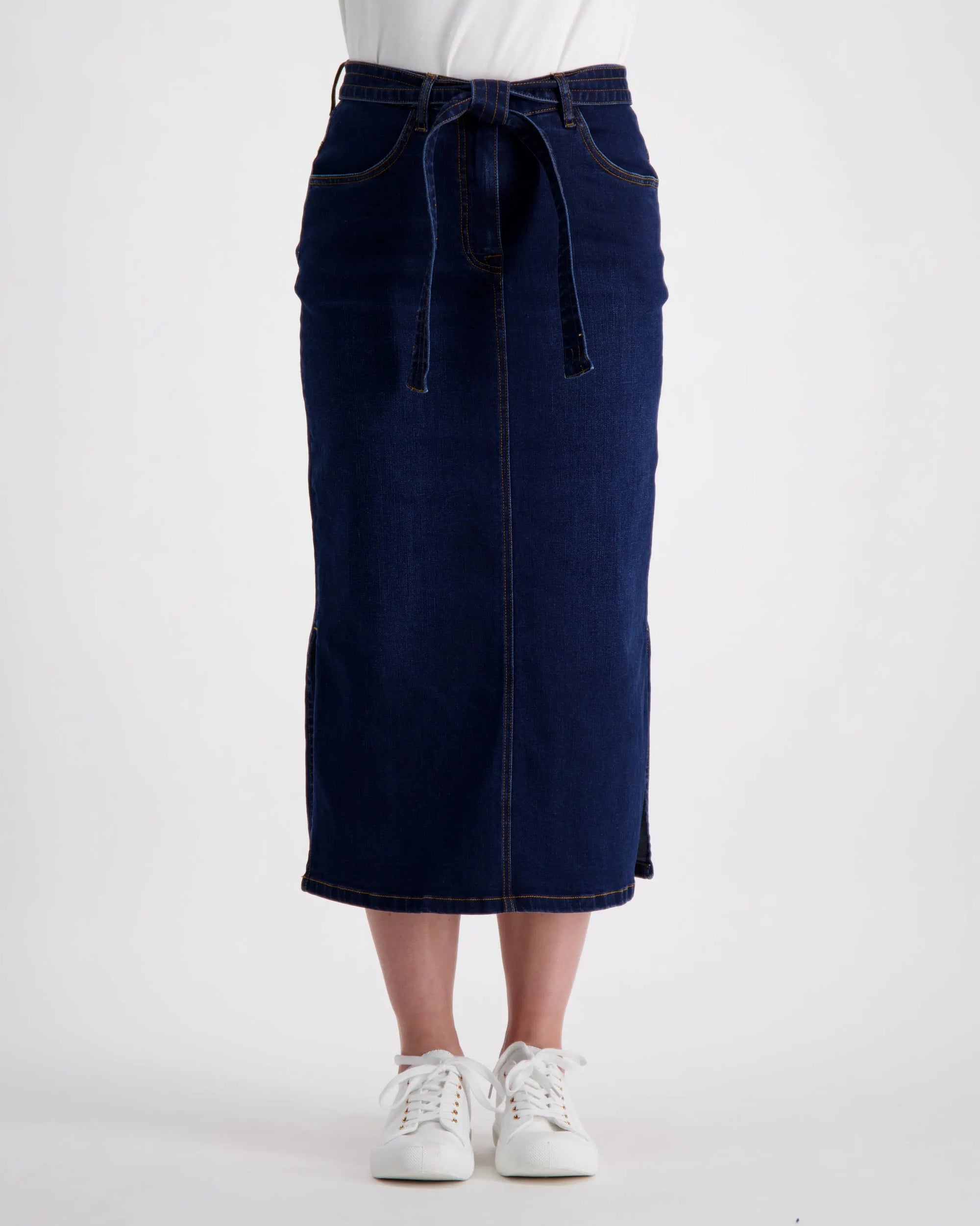 French Blue Wash Denim Skirt with Pockets Corfu Jeans