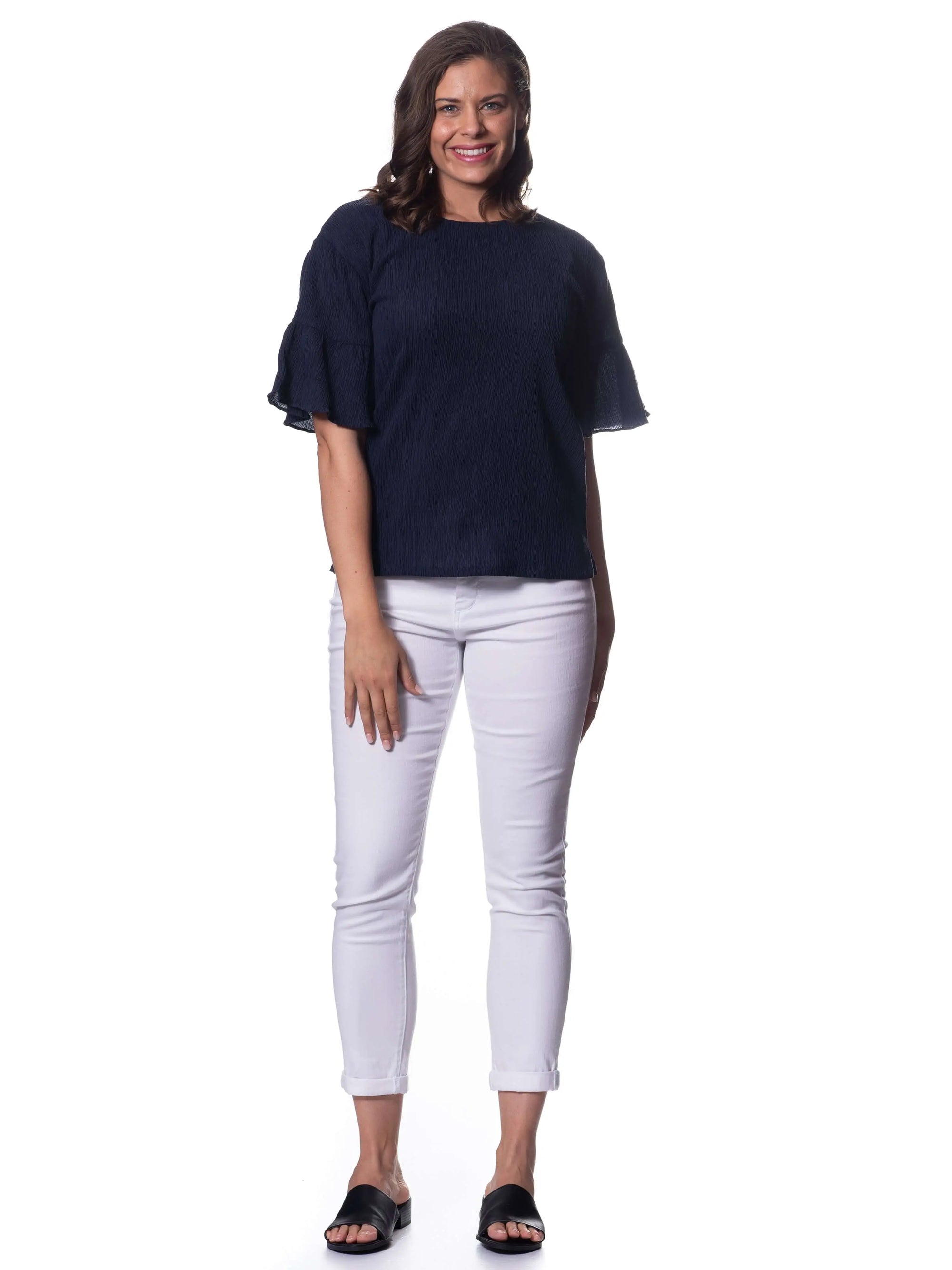 Indigo Crinkle Peplum Top Corfu Easy Living