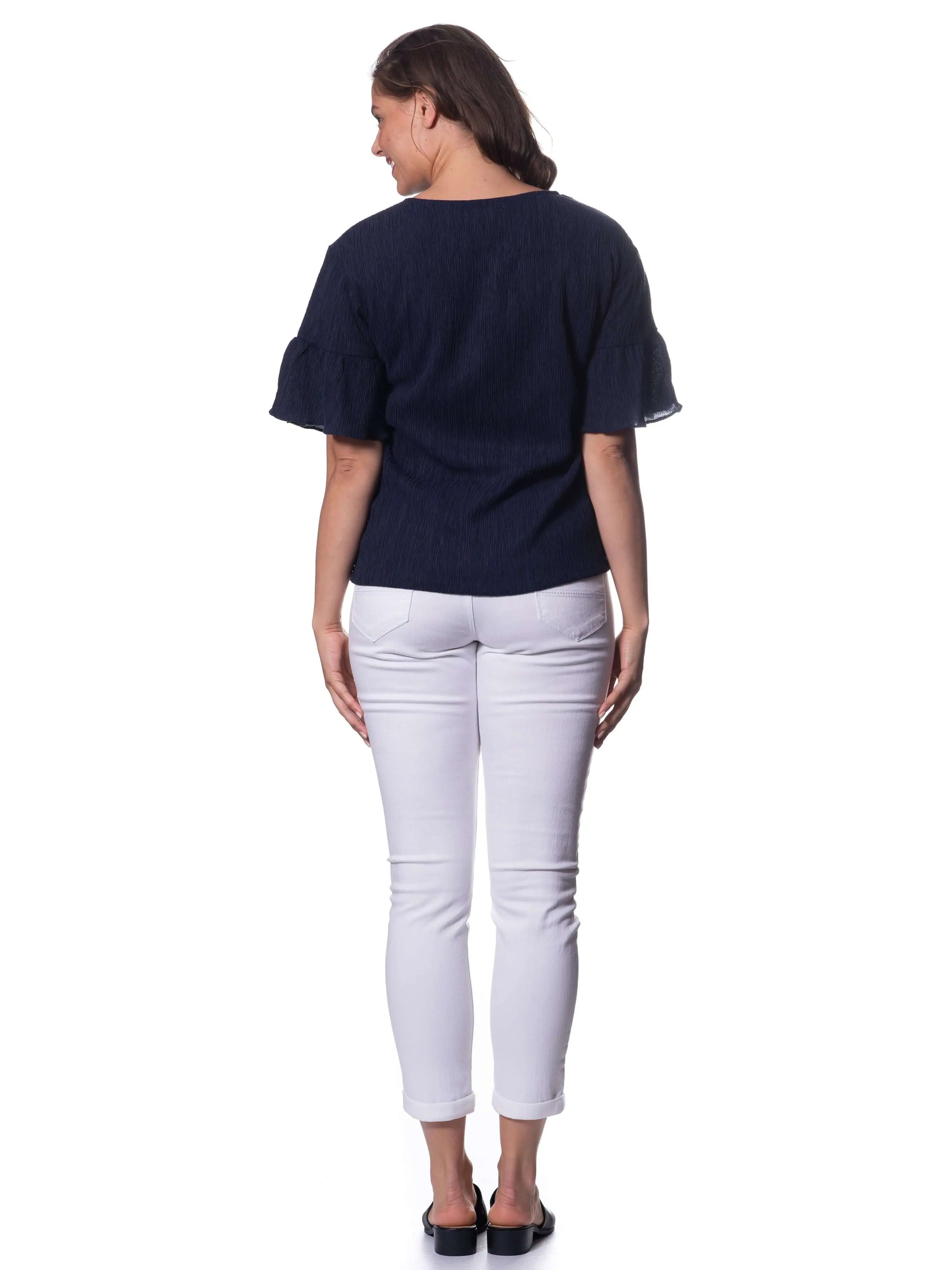 Indigo Crinkle Peplum Top Corfu Easy Living