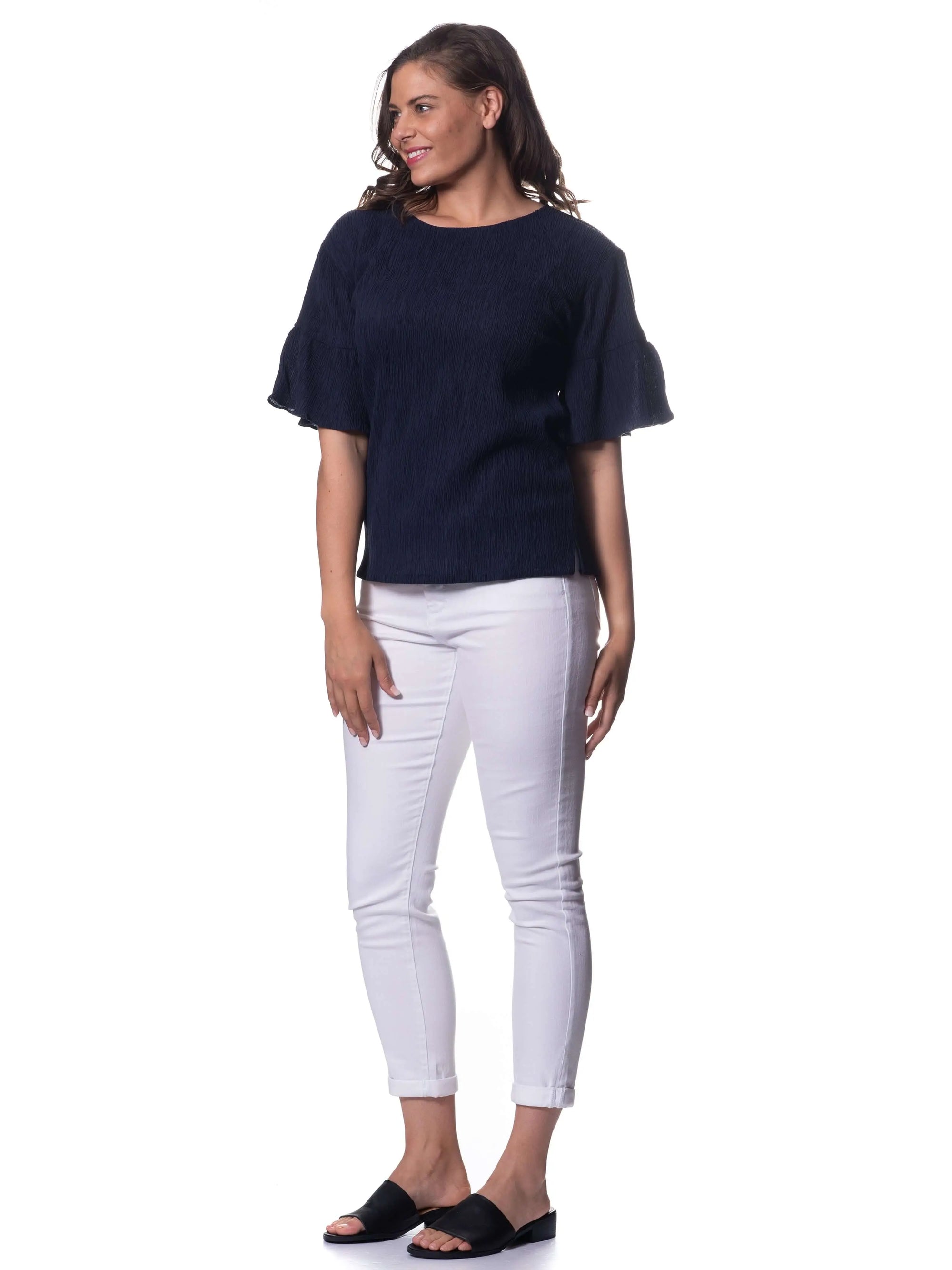 Indigo Crinkle Peplum Top Corfu Easy Living