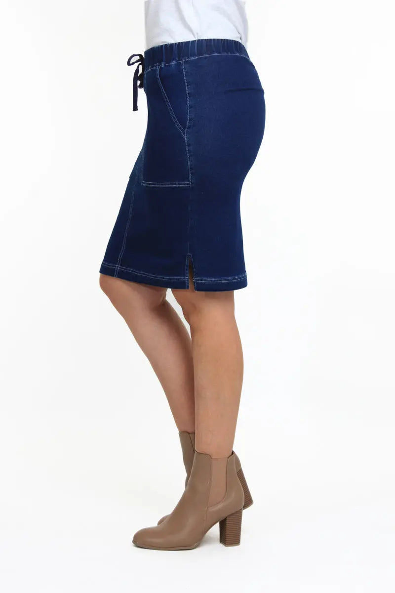 Indigo Night Stretch Denim Skirt with Pockets Corfu Jeans