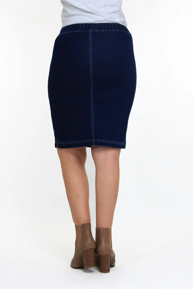 Indigo Night Stretch Denim Skirt with Pockets Corfu Jeans