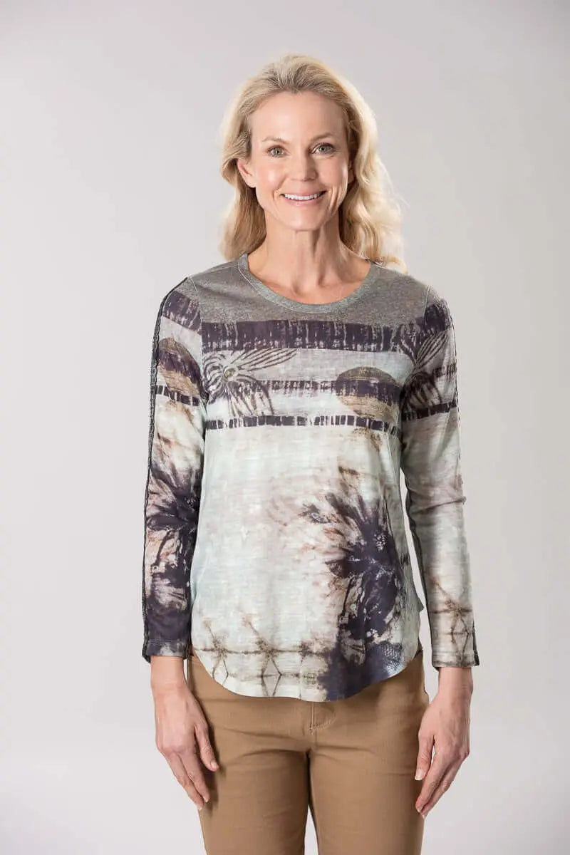Olive Lace Bamboo Knit Long Sleeve Top Corfu Jeans