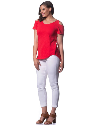 Poppy Red Bamboo Knit Short Sleeve Top Corfu Easy Living