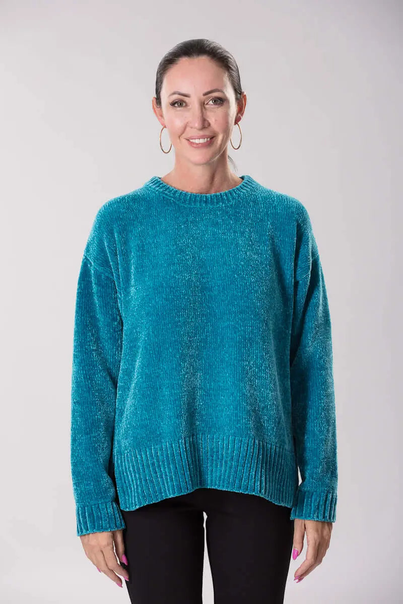 Teal Chenille Long Sleeve Knit Jumper Corfu Jeans