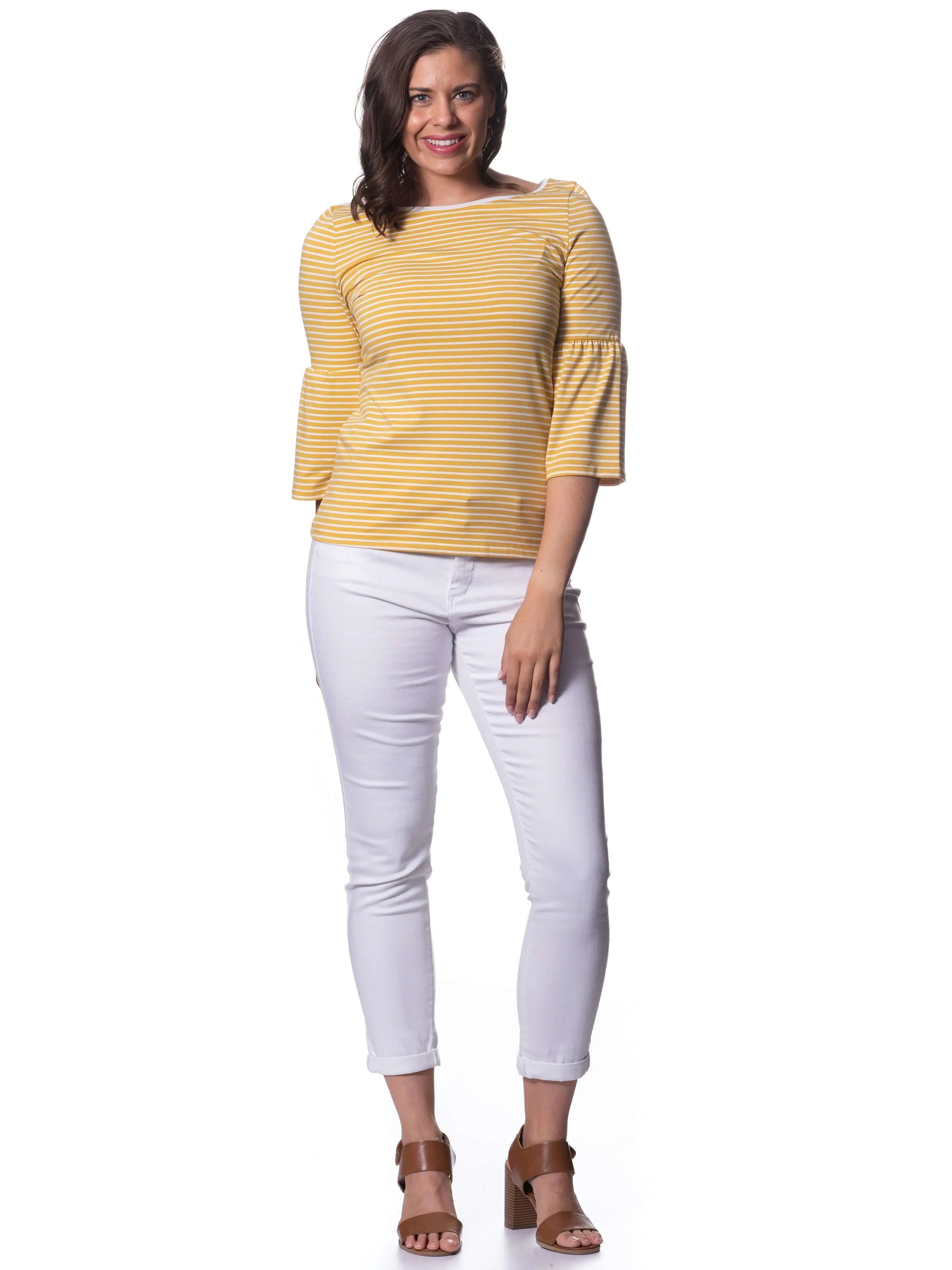 Tuscany Stretch Cotton Peplum 3/4 Sleeve Top Corfu Easy Living