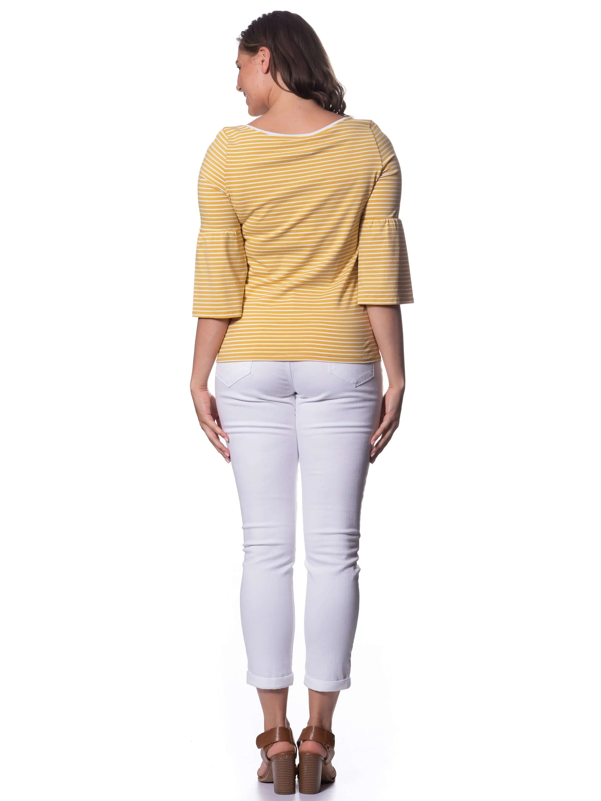 Tuscany Stretch Cotton Peplum 3/4 Sleeve Top Corfu Easy Living