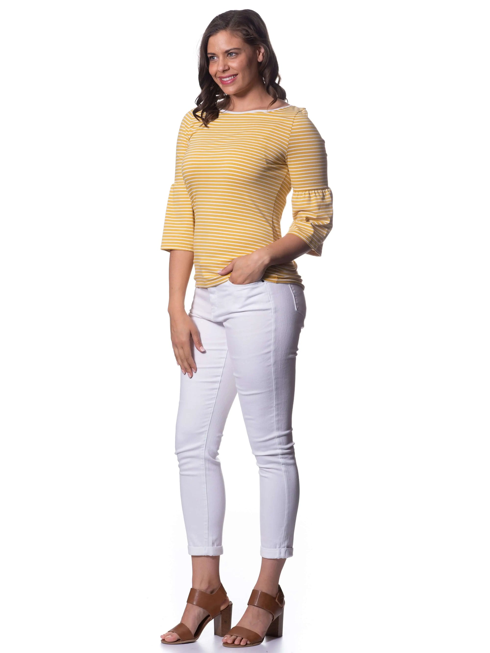 Tuscany Stretch Cotton Peplum 3/4 Sleeve Top Corfu Easy Living